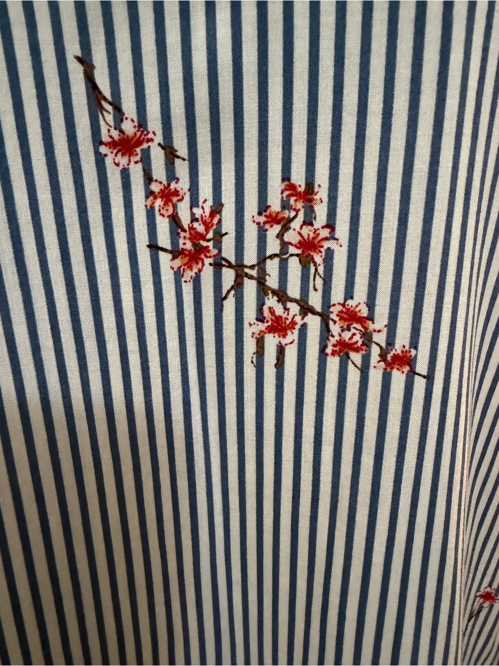 Chico's Blue & White Stripes with Red Cherry Blossom Long Sleeve Top Sz 2R (12R) - Picture 6 of 17